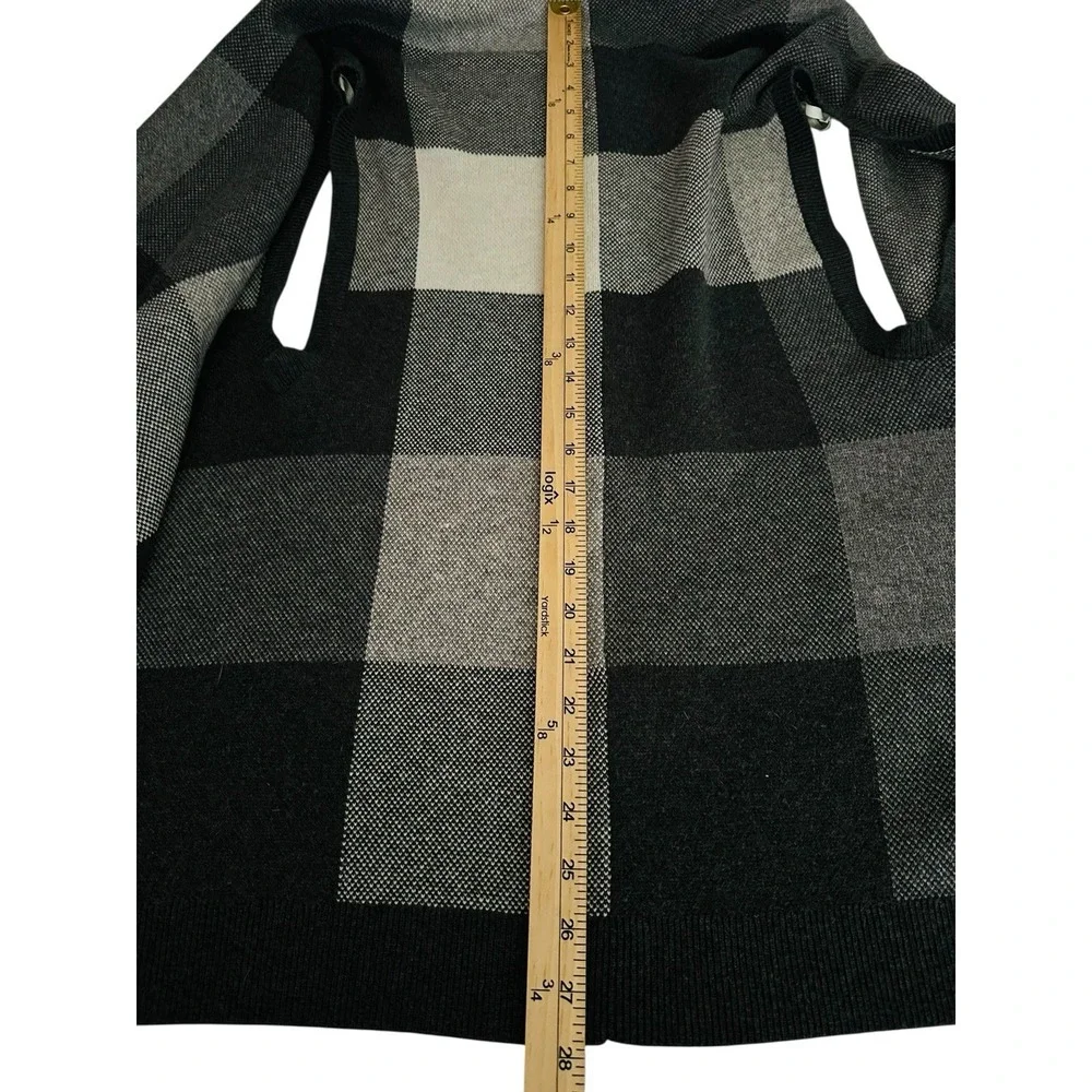 Woolrich Wool‎ Cardigan Wrap LARGE Open Front Plaid Chic Workwear Layering Boxy